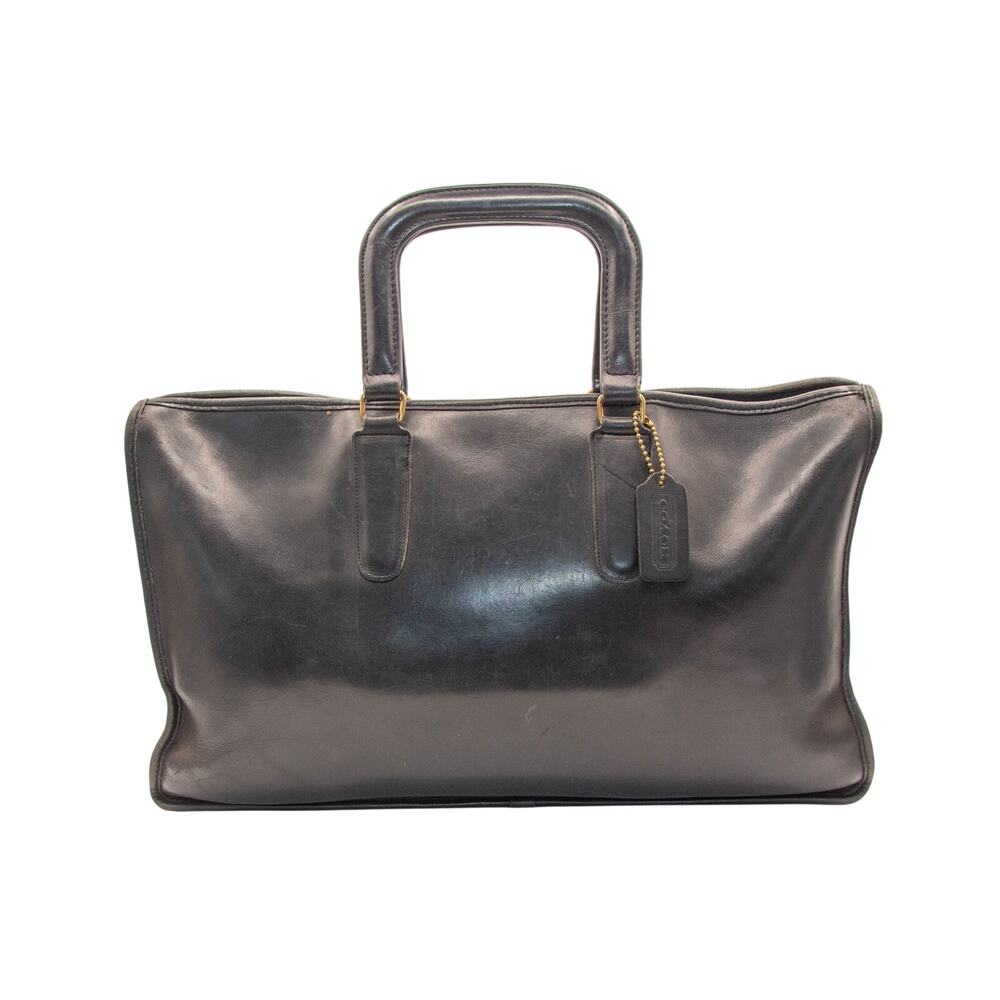 Vintage 1970's COACH Black Glovetanned Leather Slim Satchel Briefcase Work Bag